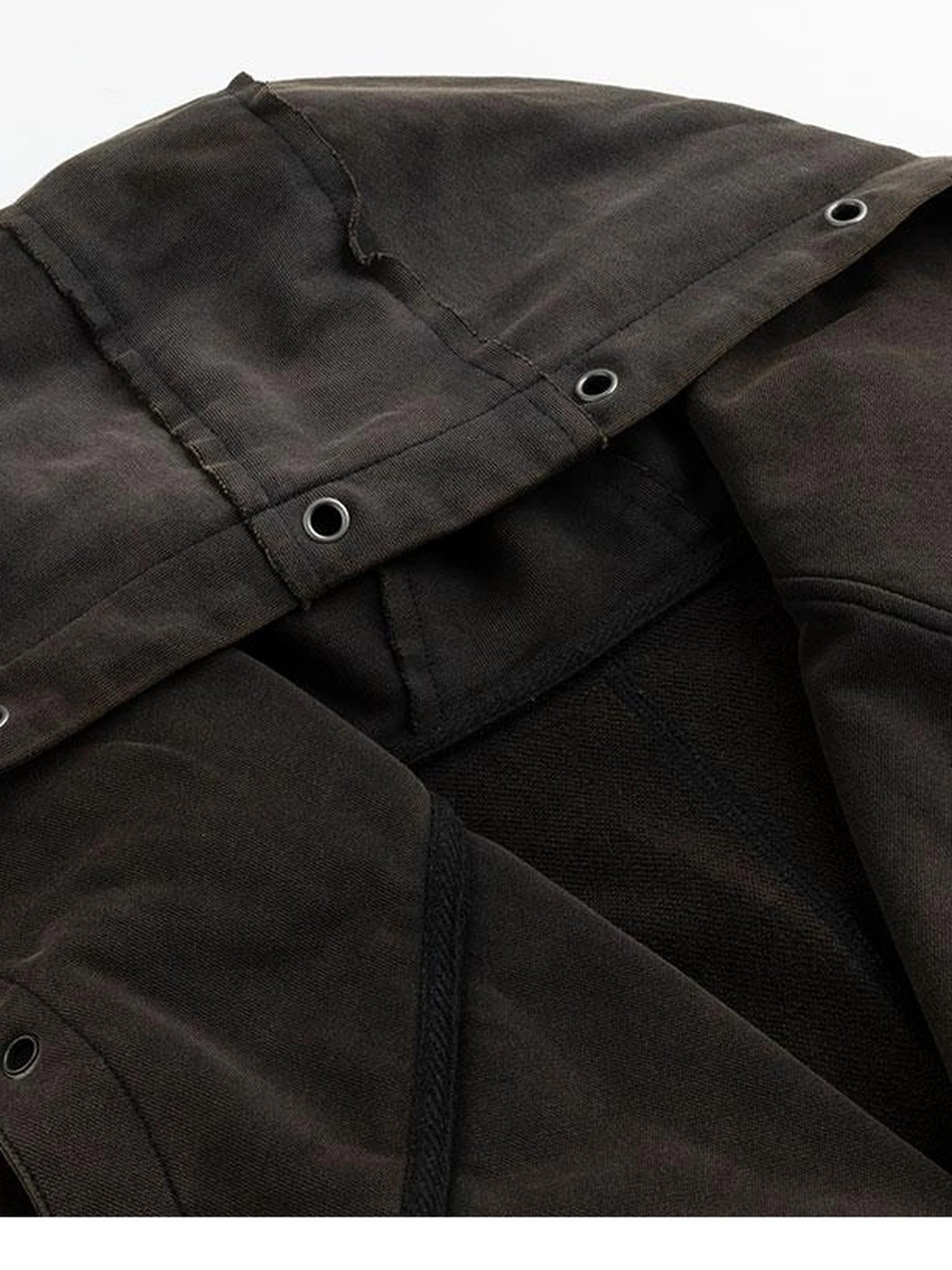 Vintage Deconstructed Lapel Belted Washed Long Sleeve Hooded Sweatshirt