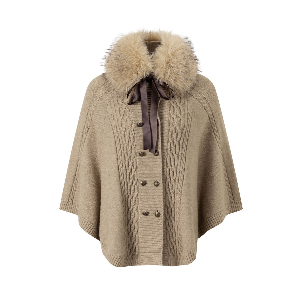 Cest_Nous_Vintage_Detachable_Fur_Collar_Double_Breasted_Poncho_Women&