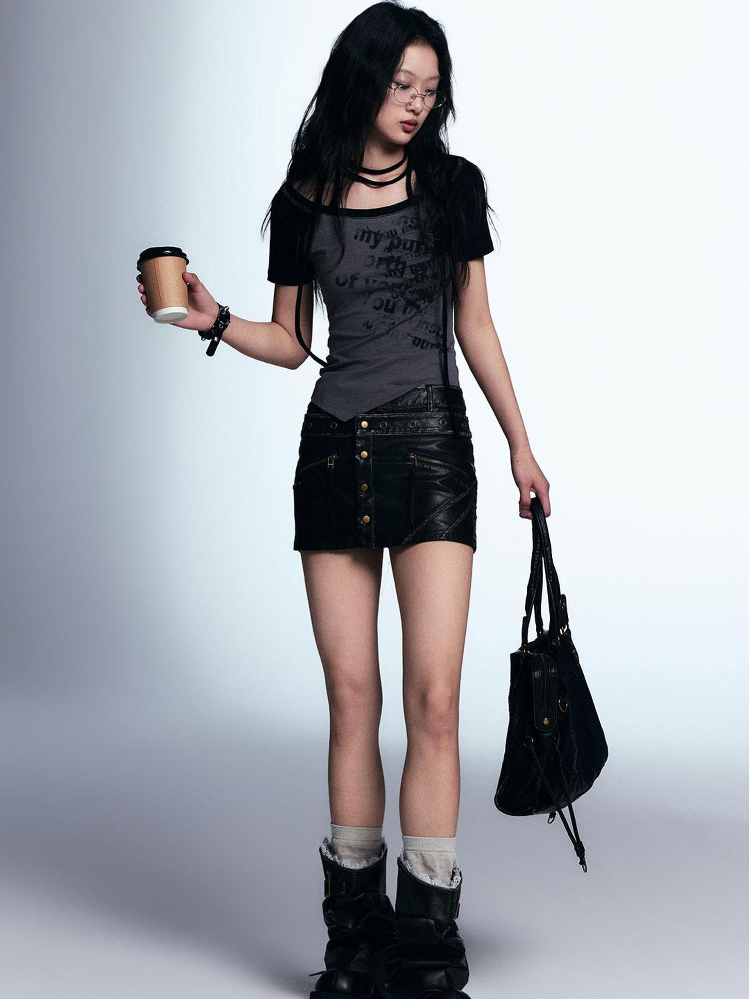 Cest Nous Vintage Distressed A Line Leather Short Skorts
