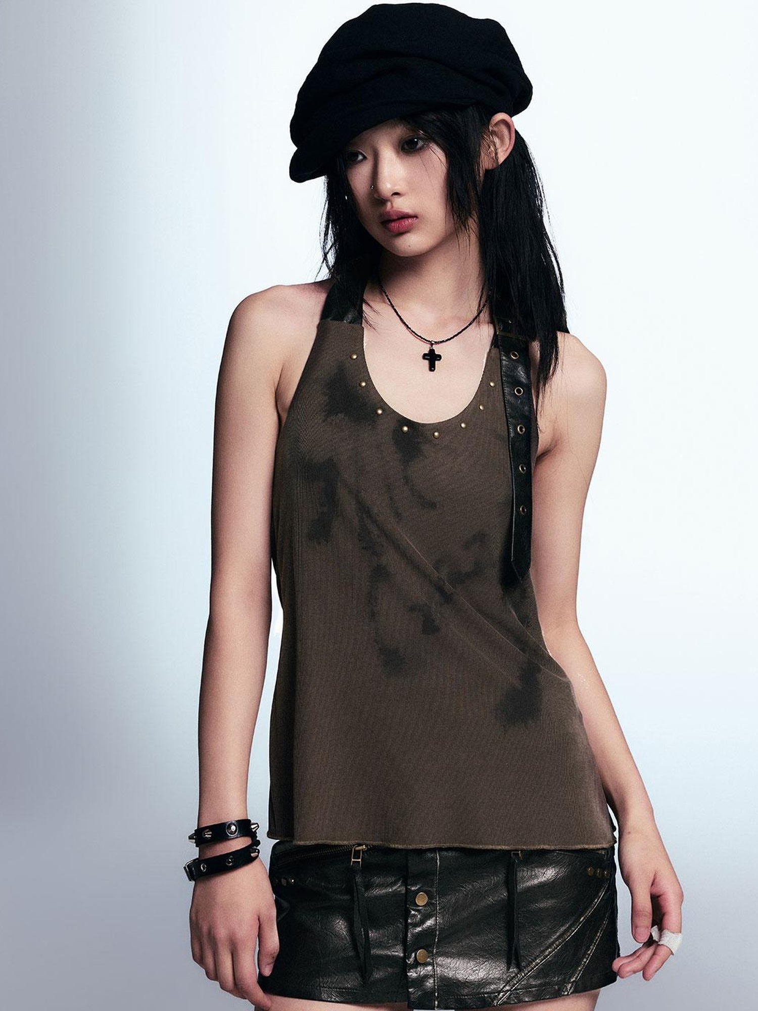 Cest Nous Vintage Distressed A Line Leather Short Skorts