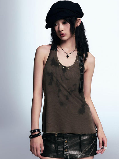 Cest Nous Vintage Distressed A Line Leather Short Skorts