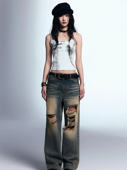 Vintage Distressed Relaxed Denim Jeans