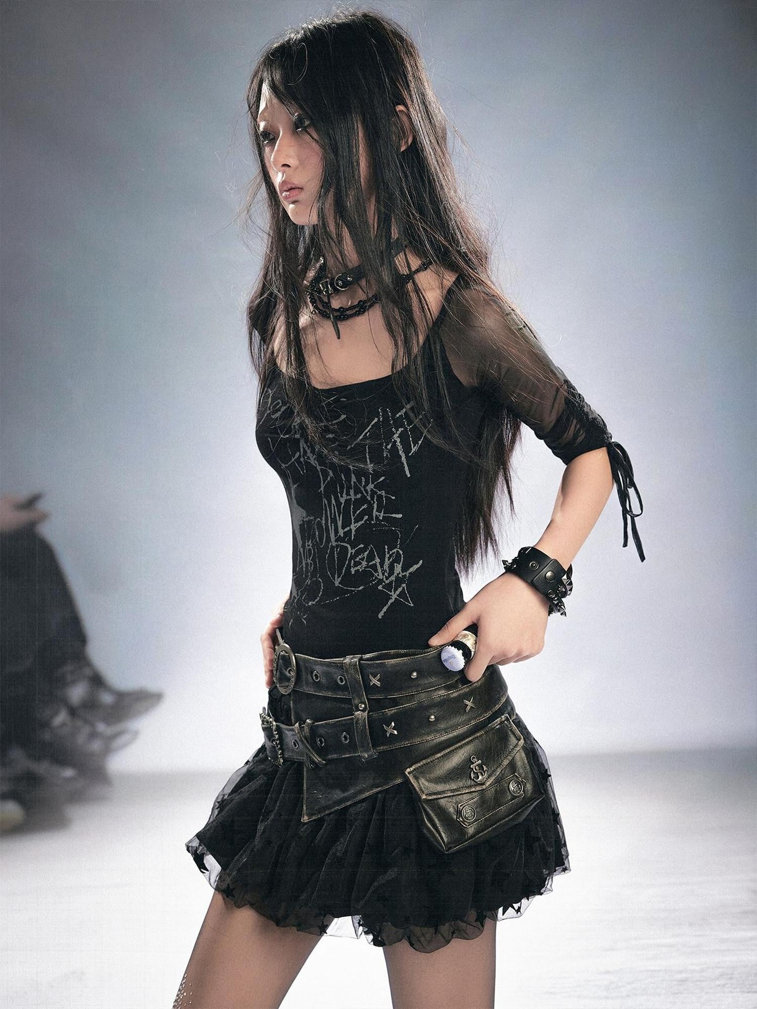 Cest Nous Vintage Metal Filigree Cross Stud Double Waist Women&