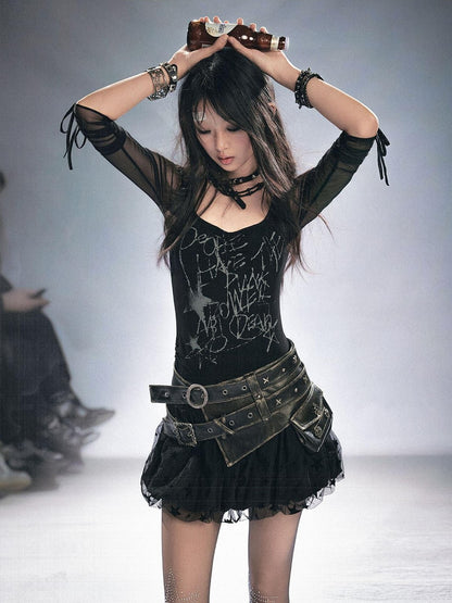 Cest Nous Vintage Metal Filigree Cross Stud Double Waist Women&