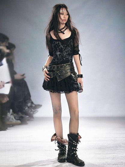 Cest Nous Vintage Metal Filigree Cross Stud Double Waist Women&