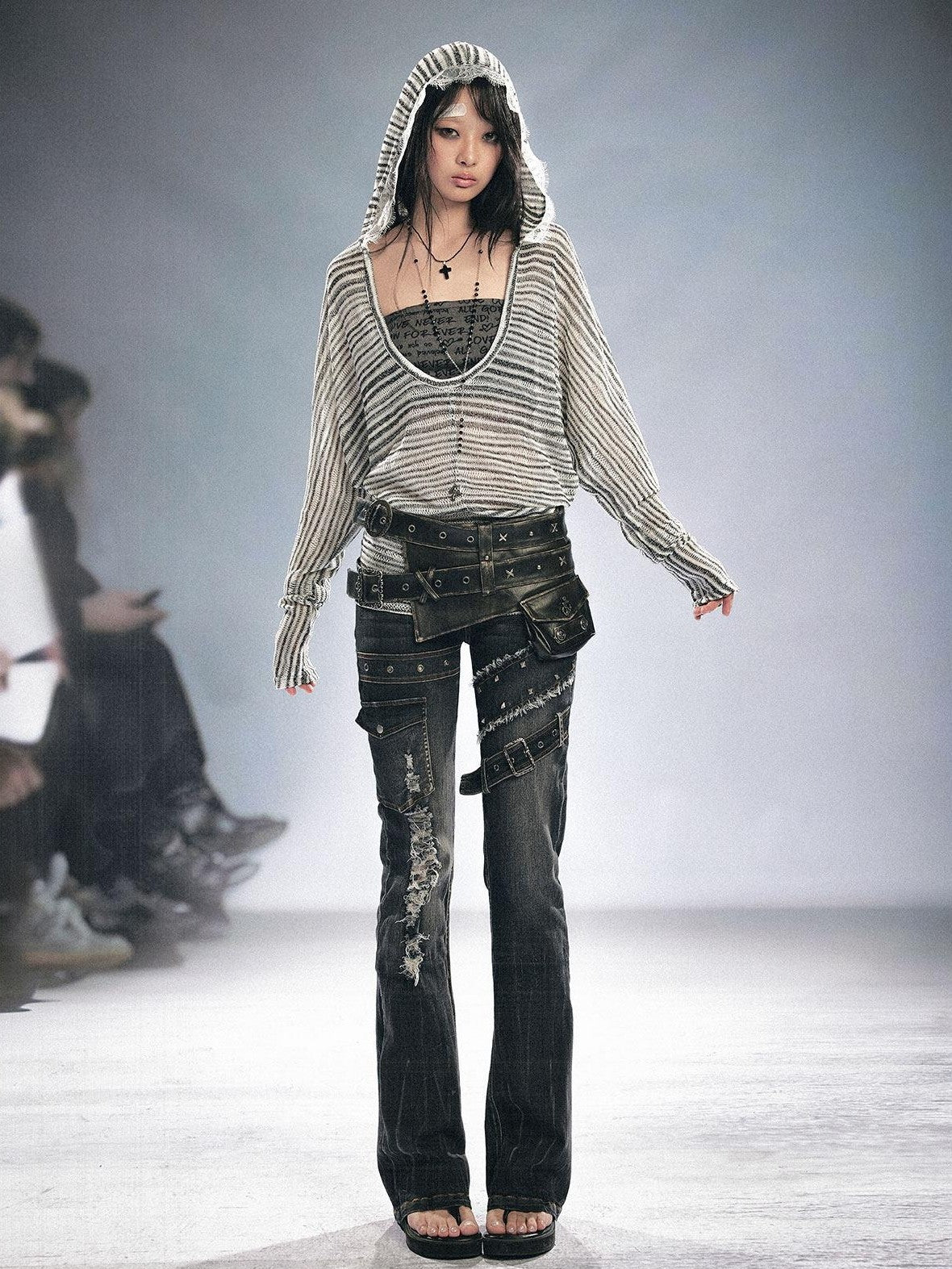 Cest Nous Vintage Metal Filigree Cross Stud Double Waist Women&