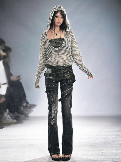 Cest Nous Vintage Metal Filigree Cross Stud Double Waist Women&