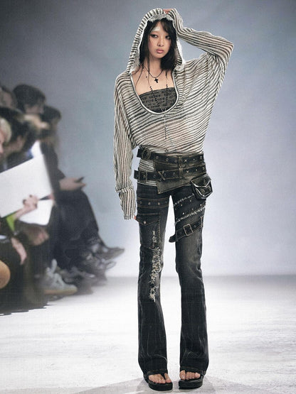 Cest Nous Vintage Metal Filigree Cross Stud Double Waist Women&