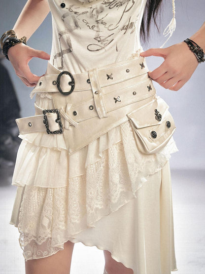 Cest Nous Vintage Metal Filigree Cross Stud Double Waist Women&