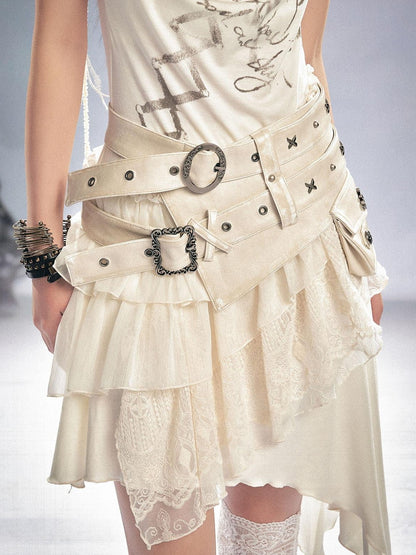 Cest Nous Vintage Metal Filigree Cross Stud Double Waist Women&