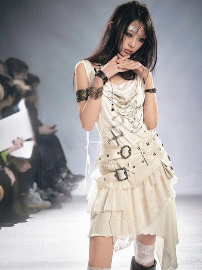Cest Nous Vintage Metal Filigree Cross Stud Double Waist Women&