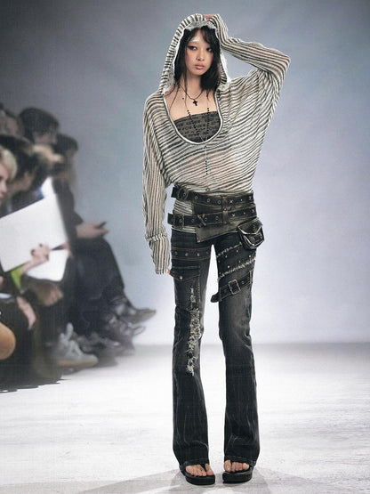 Cest Nous Vintage Metal Filigree Cross Stud Double Waist Women&