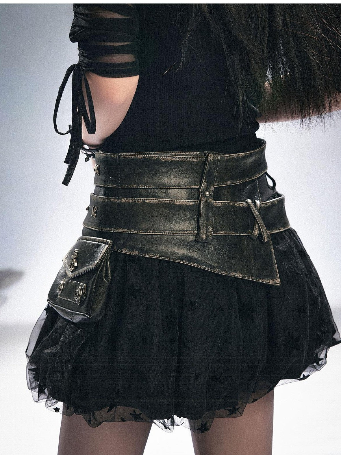 Cest Nous Vintage Metal Filigree Cross Stud Double Waist Women&