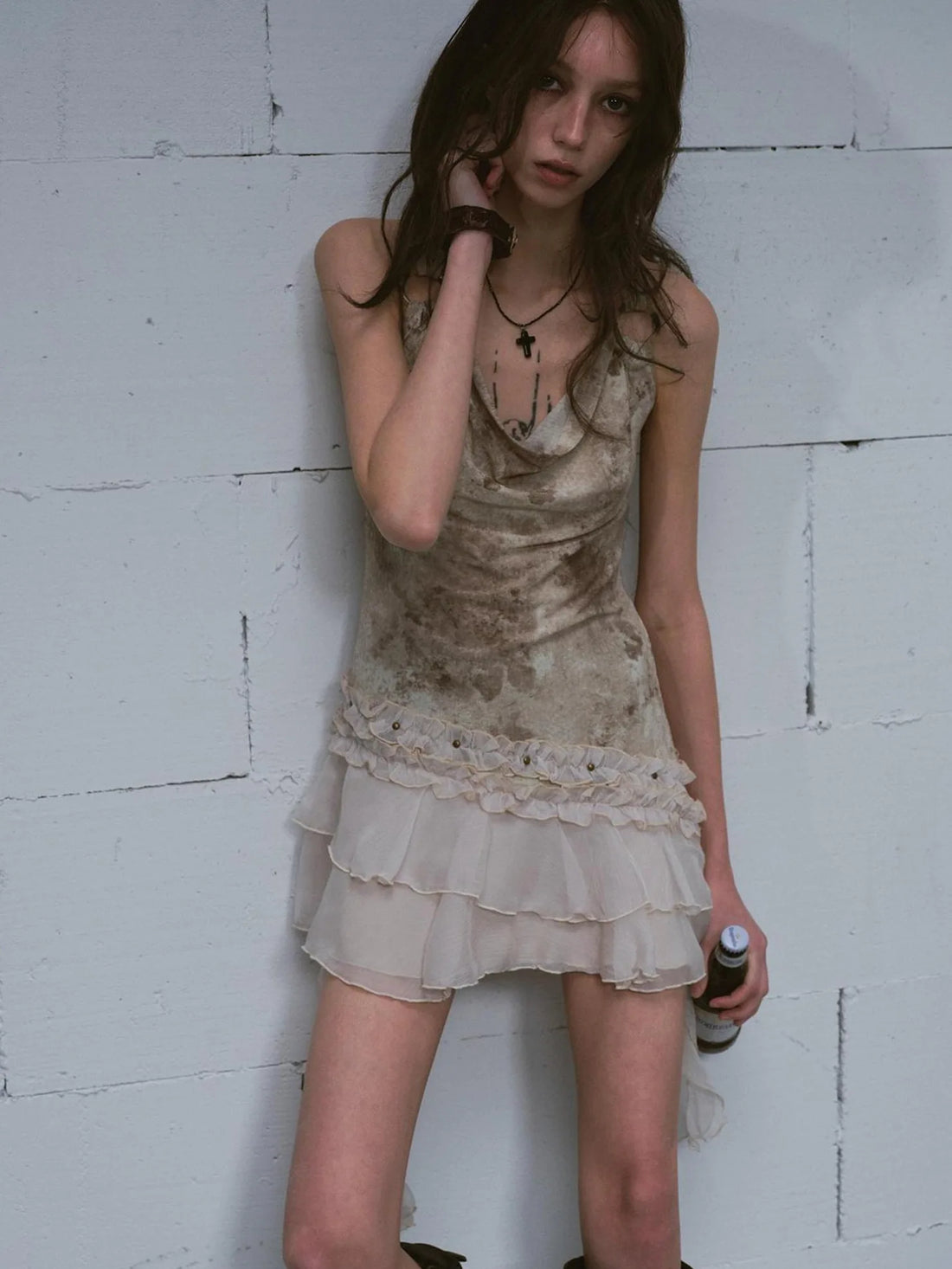 Cest Nous Vintage Ombre Lace Trim Slit Hem Dress