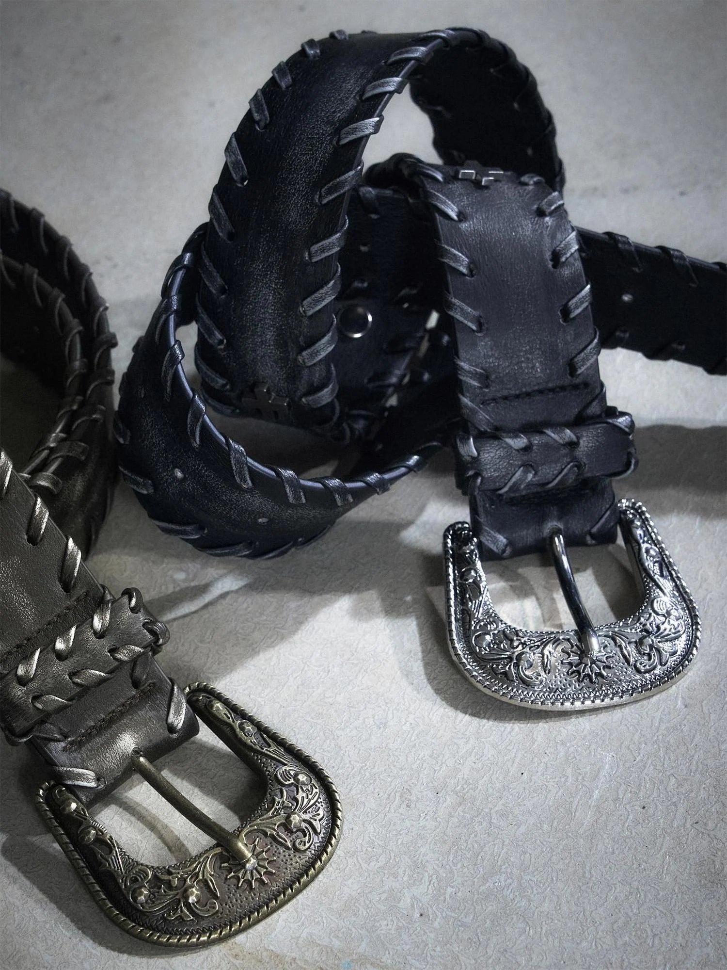 Vintage Rope Woven Distressed Belt With Ornate Buckle