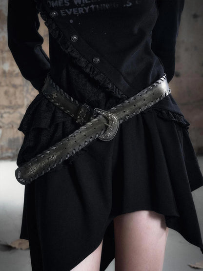 Vintage Rope Woven Distressed Belt With Ornate Buckle