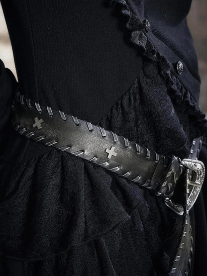 Vintage Rope Woven Distressed Belt With Ornate Buckle