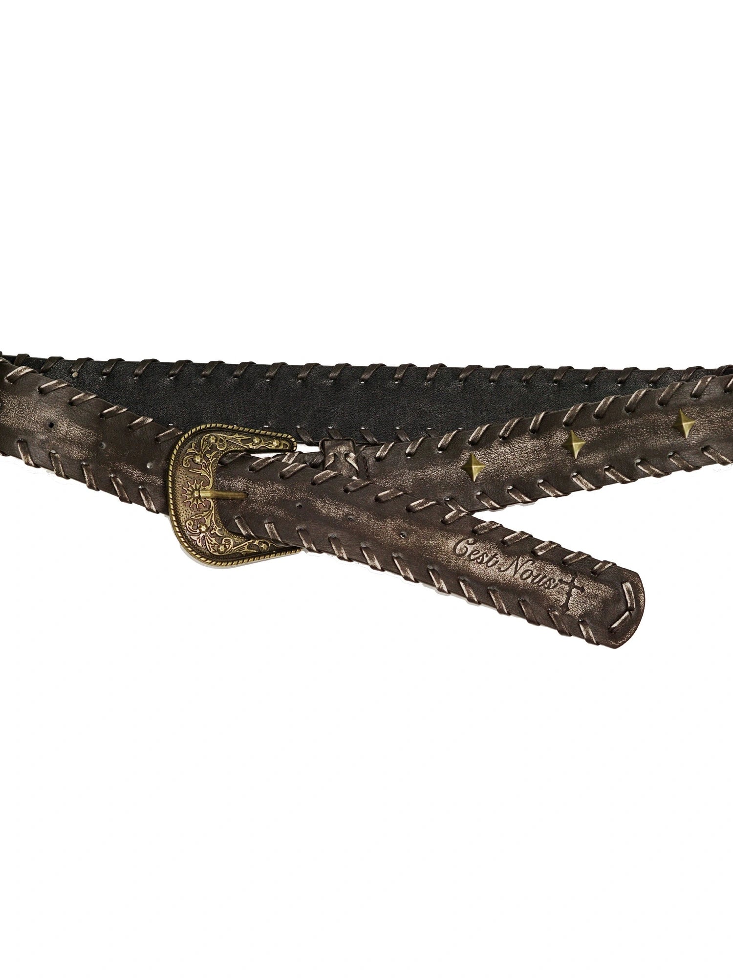 Vintage Rope Woven Distressed Belt With Ornate Buckle