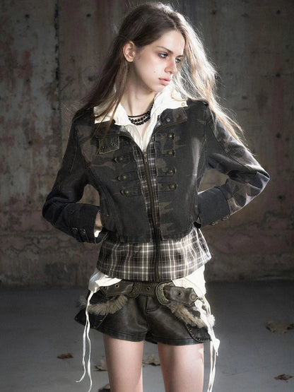 Vintage Washed Camo Cropped Jacket