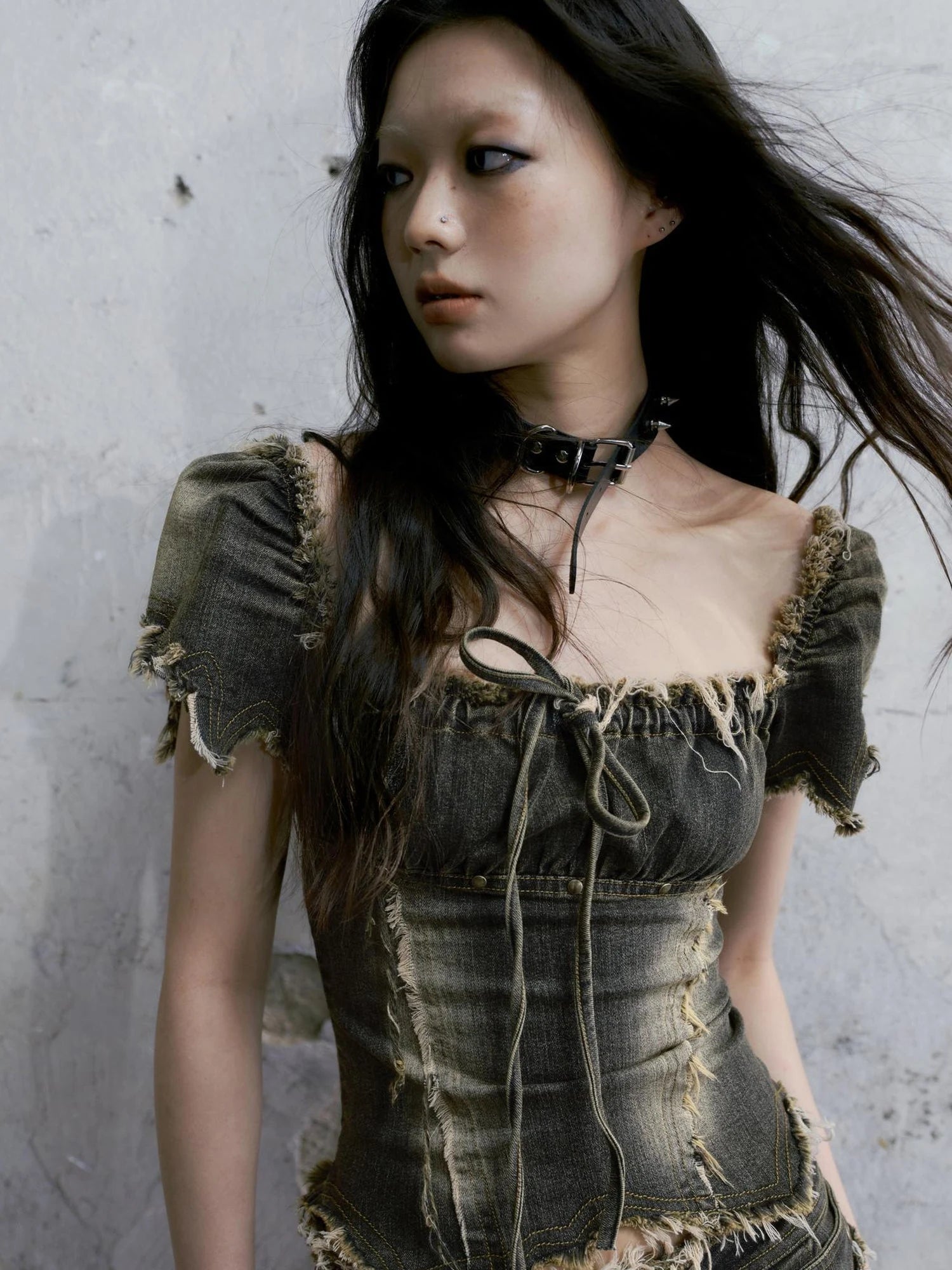 Vintage Washed Punk Corset Denim Top