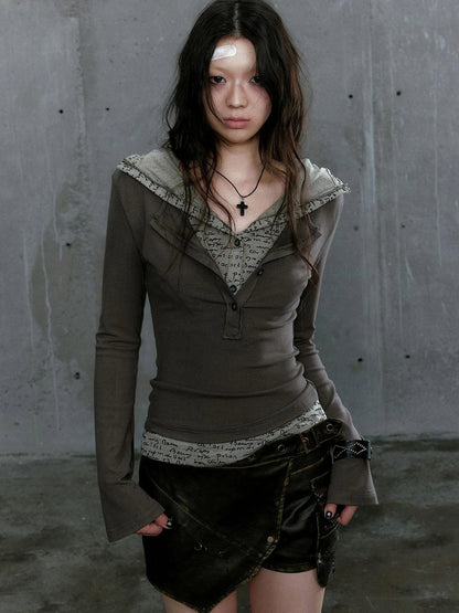 Wander Punk Layered Collage Hooded Knit Top