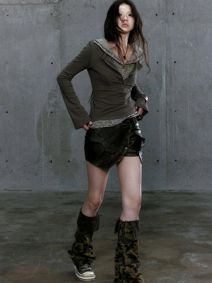 Wander Punk Layered Collage Hooded Knit Top