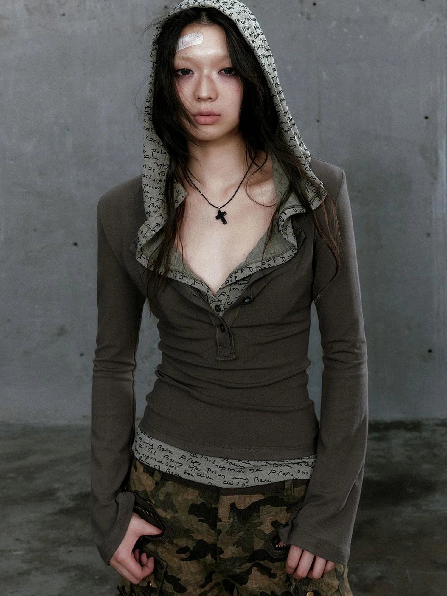 Wander Punk Layered Collage Hooded Knit Top