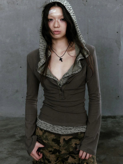 Wander Punk Layered Collage Hooded Knit Top