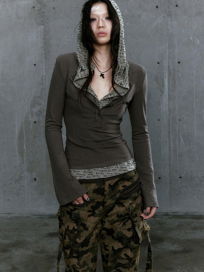 Cest Nous Wander Punk Layered Collage Hooded Knit Top