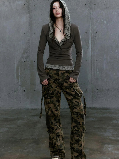 Wander Punk Layered Collage Hooded Knit Top