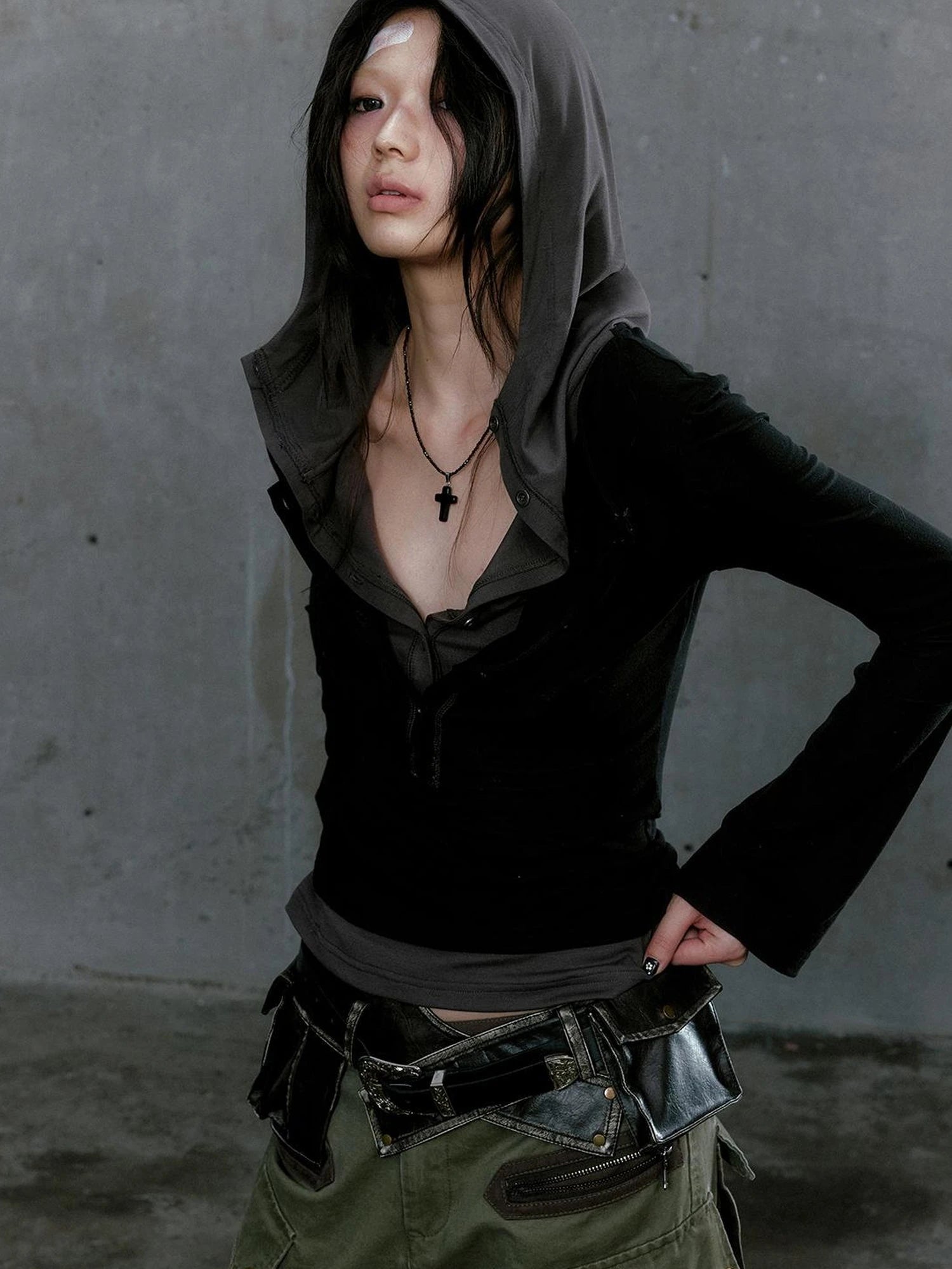 Wander Punk Layered Collage Hooded Knit Top