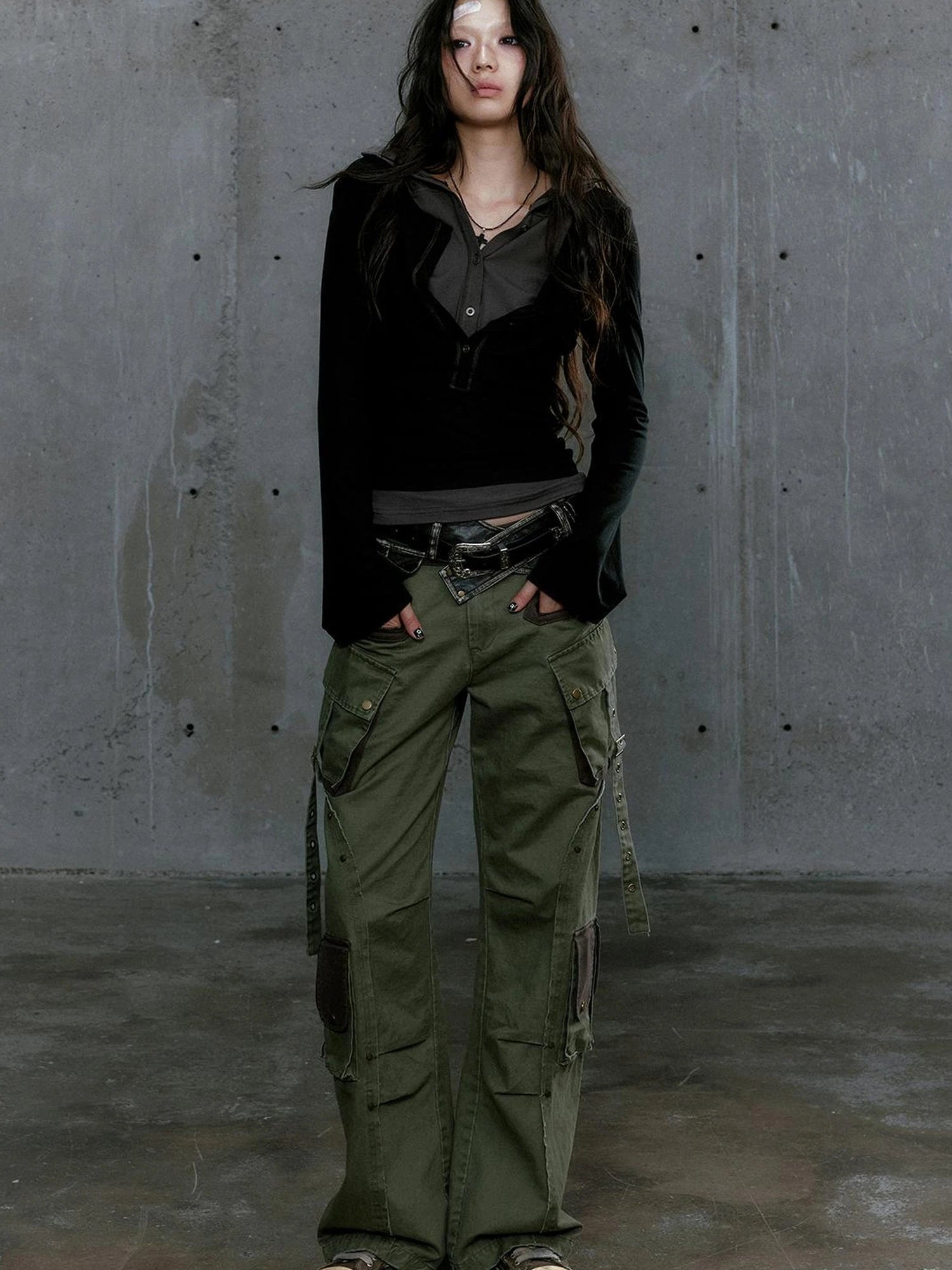 Wander Punk Layered Collage Hooded Knit Top