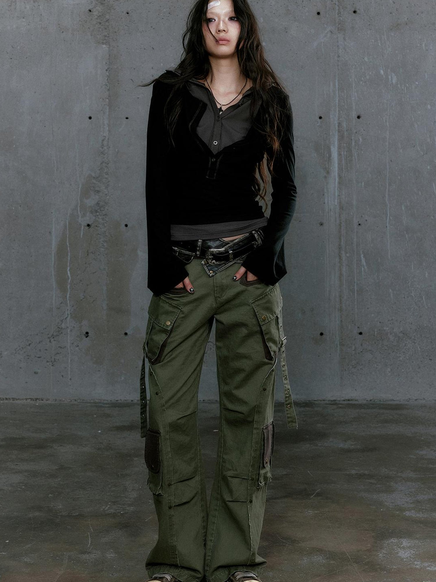 Cest Nous Wander Punk Layered Collage Hooded Knit Top