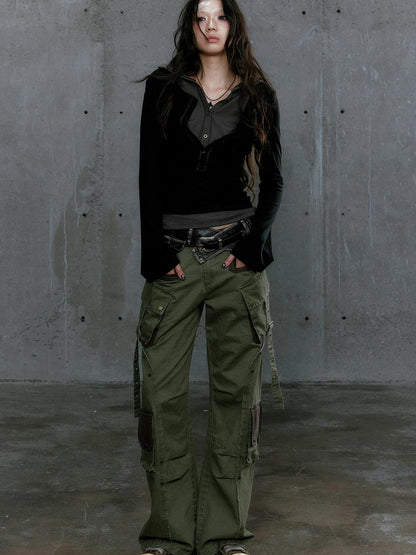 Cest Nous Wander Punk Layered Collage Hooded Knit Top