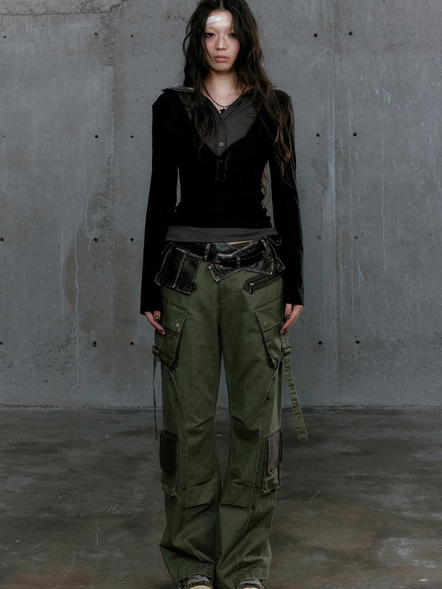 Cest Nous Wander Punk Layered Collage Hooded Knit Top