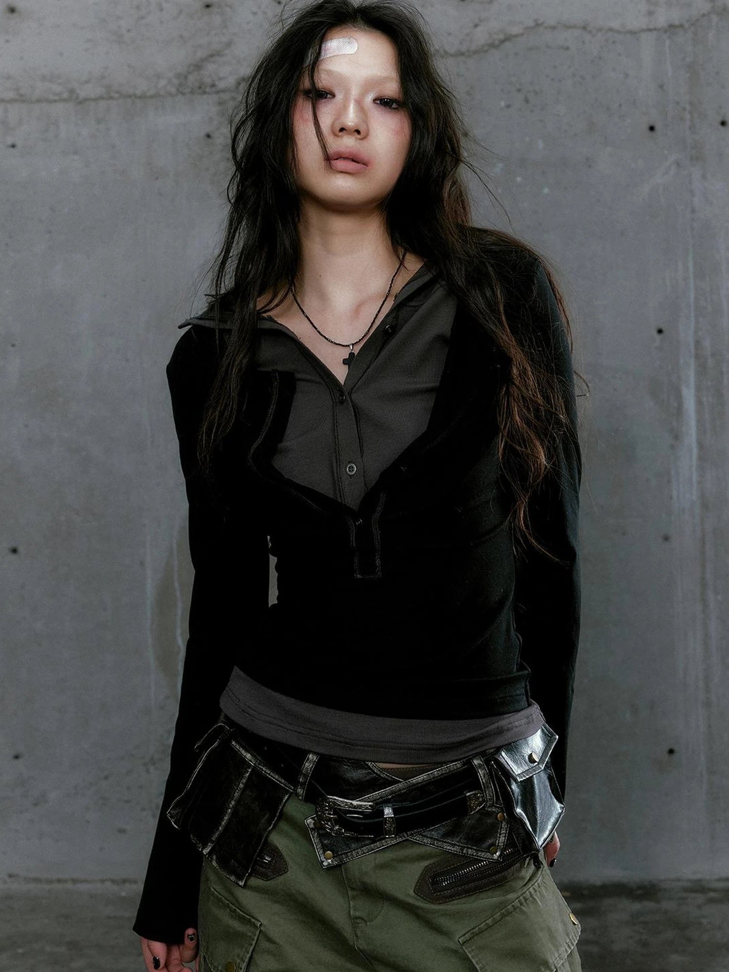 Wander Punk Layered Collage Hooded Knit Top