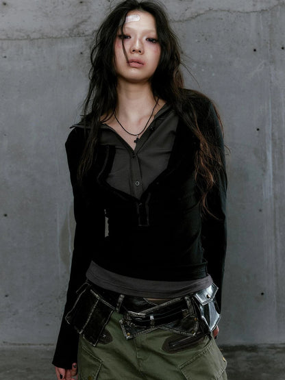 Wander Punk Layered Collage Hooded Knit Top