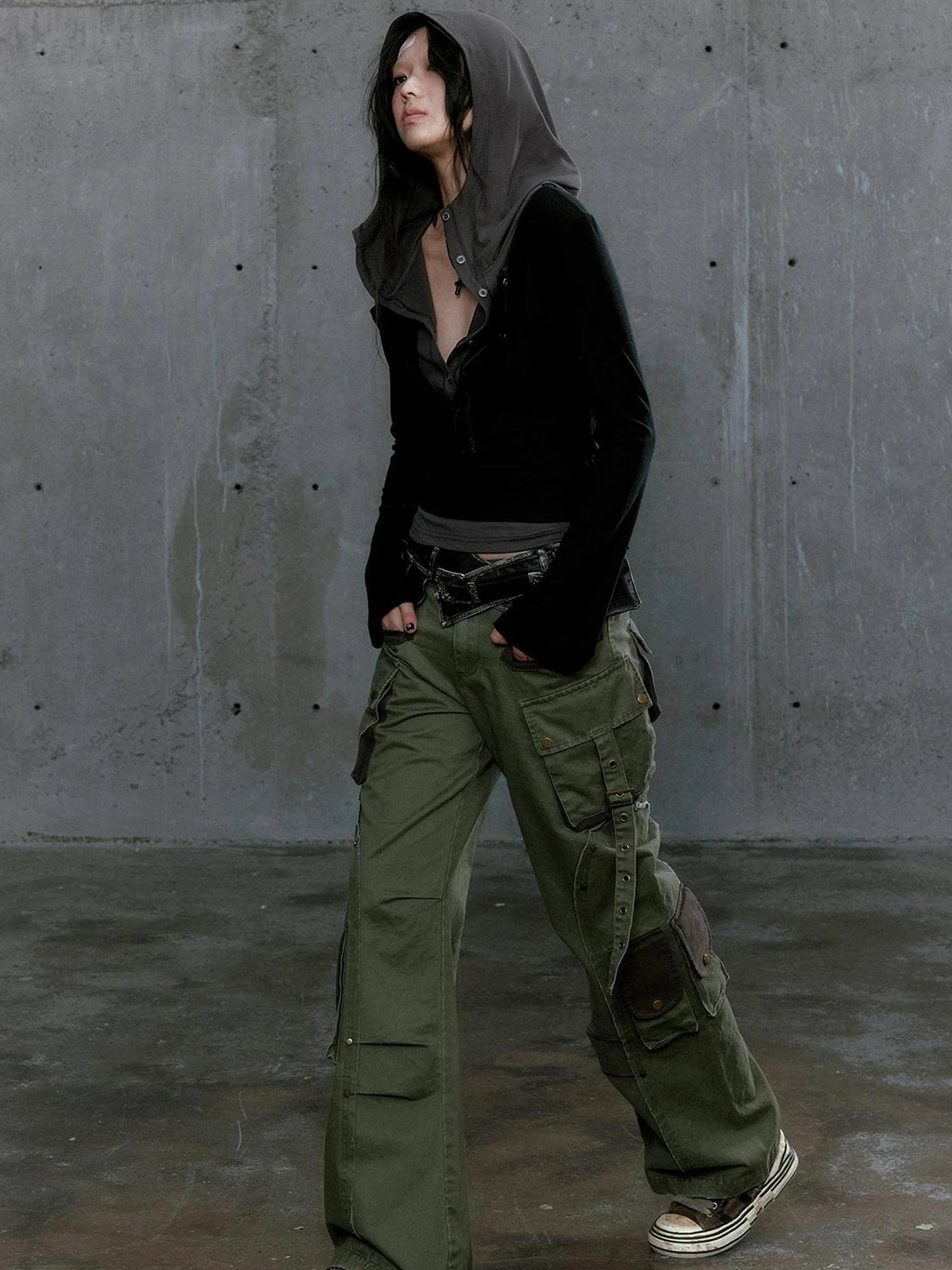 Wander Punk Layered Collage Hooded Knit Top