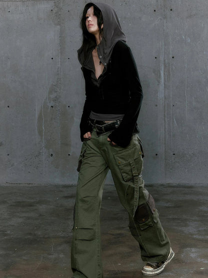 Wander Punk Layered Collage Hooded Knit Top