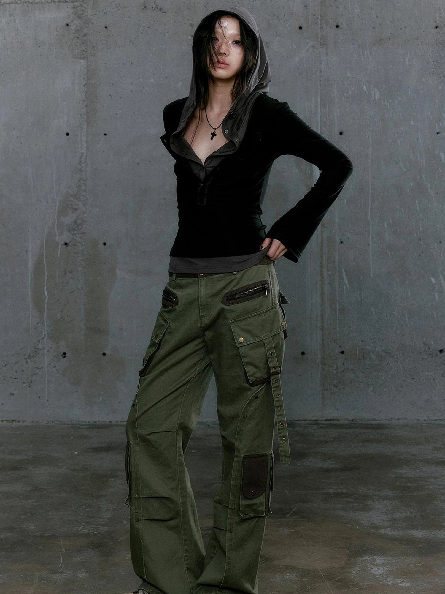 Wander Punk Layered Collage Hooded Knit Top