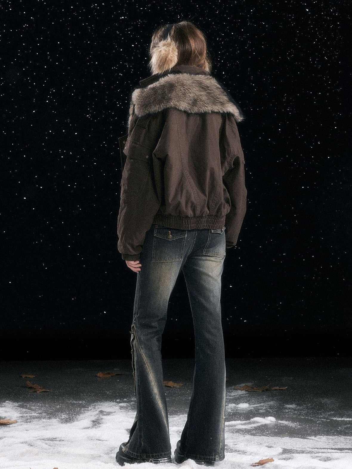 Cest Nous Warm Commuter Hooded Thermal Women Solid Brown Zip Front Puffer Jacket