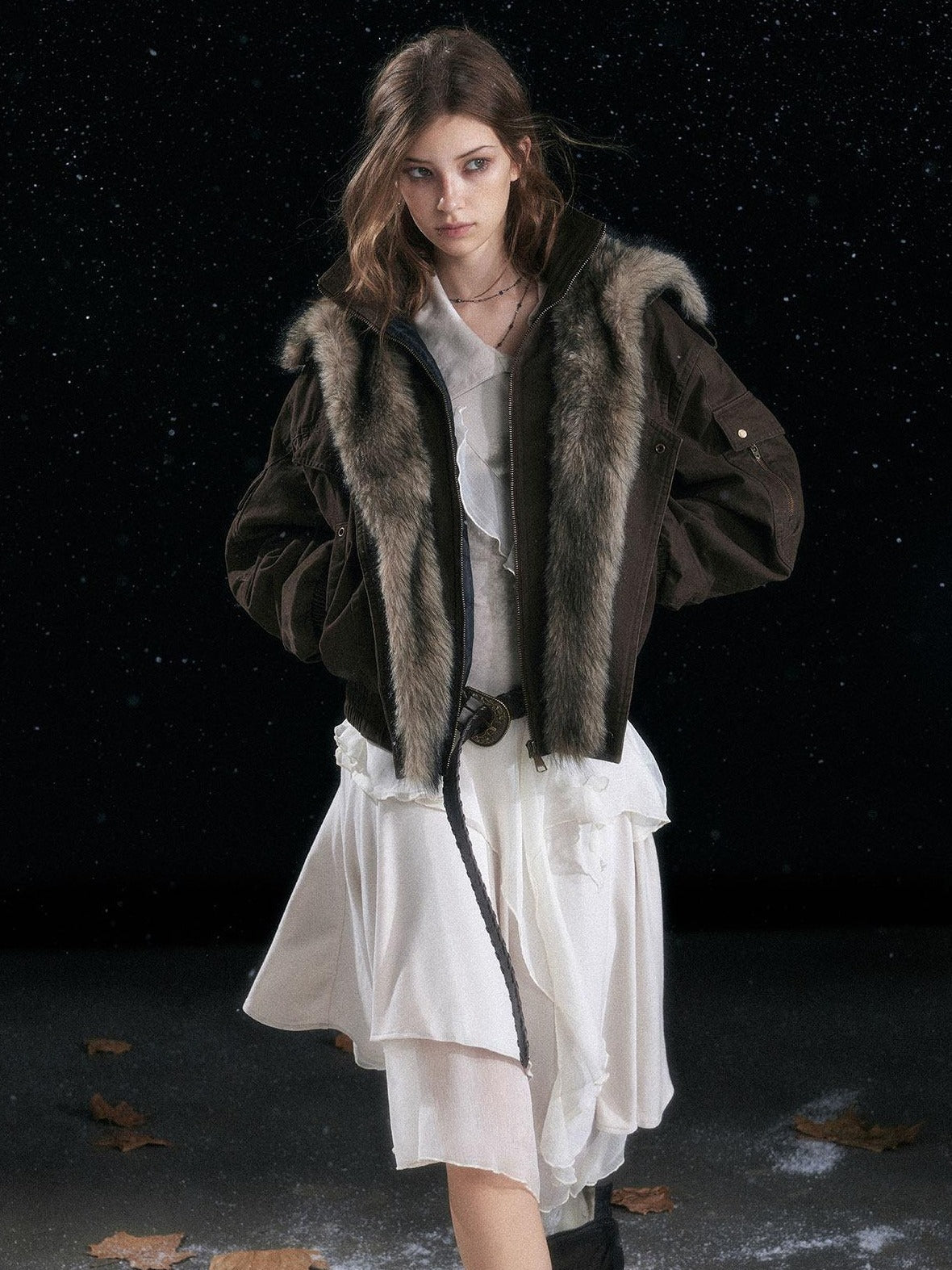 Cest Nous Warm Commuter Hooded Thermal Women Solid Brown Zip Front Puffer Jacket