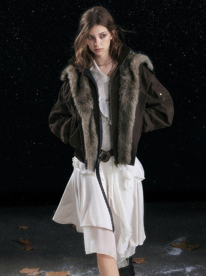 Cest Nous Warm Commuter Hooded Thermal Women Solid Brown Zip Front Puffer Jacket