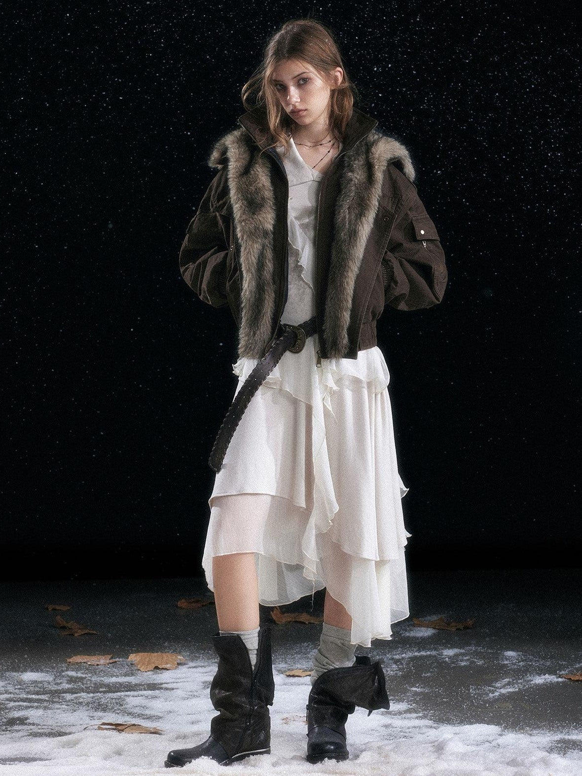 Cest Nous Warm Commuter Hooded Thermal Women Solid Brown Zip Front Puffer Jacket