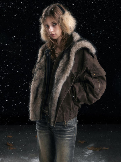 Cest Nous Warm Commuter Hooded Thermal Women Solid Brown Zip Front Puffer Jacket