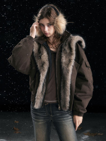 Cest Nous Warm Commuter Hooded Thermal Women Solid Brown Zip Front Puffer Jacket