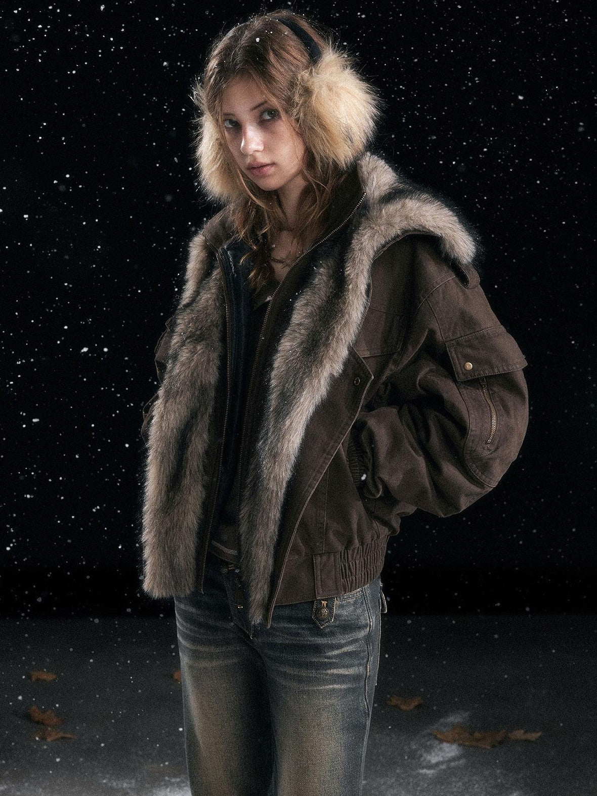 Cest Nous Warm Commuter Hooded Thermal Women Solid Brown Zip Front Puffer Jacket