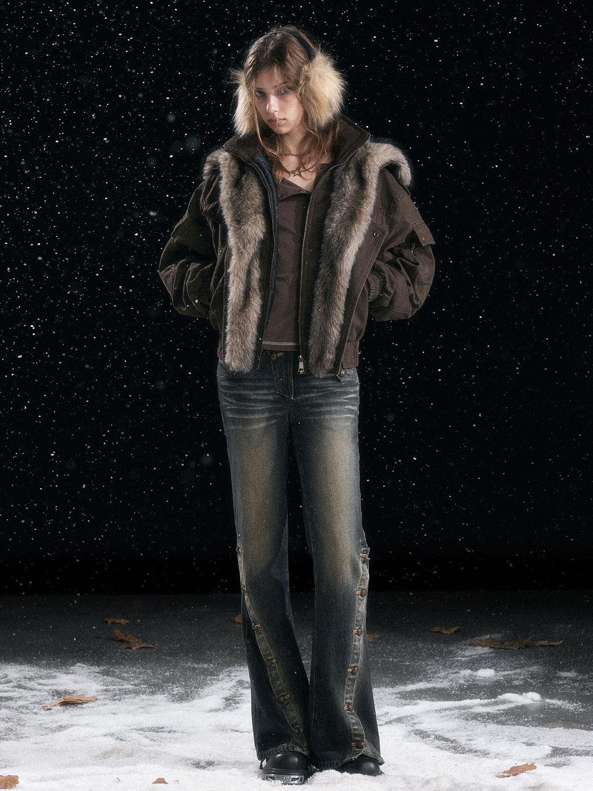 Cest Nous Warm Commuter Hooded Thermal Women Solid Brown Zip Front Puffer Jacket