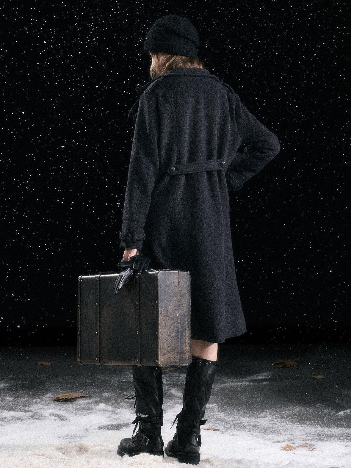 Cest Nous Warm Thick Mid Length Lapel Collar Loose Fit Commuter Black Gray Coat