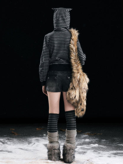 Cest Nous Washed Black Cotton Drawstring Cargo Natural Waist Womens Slight Stretch Shorts